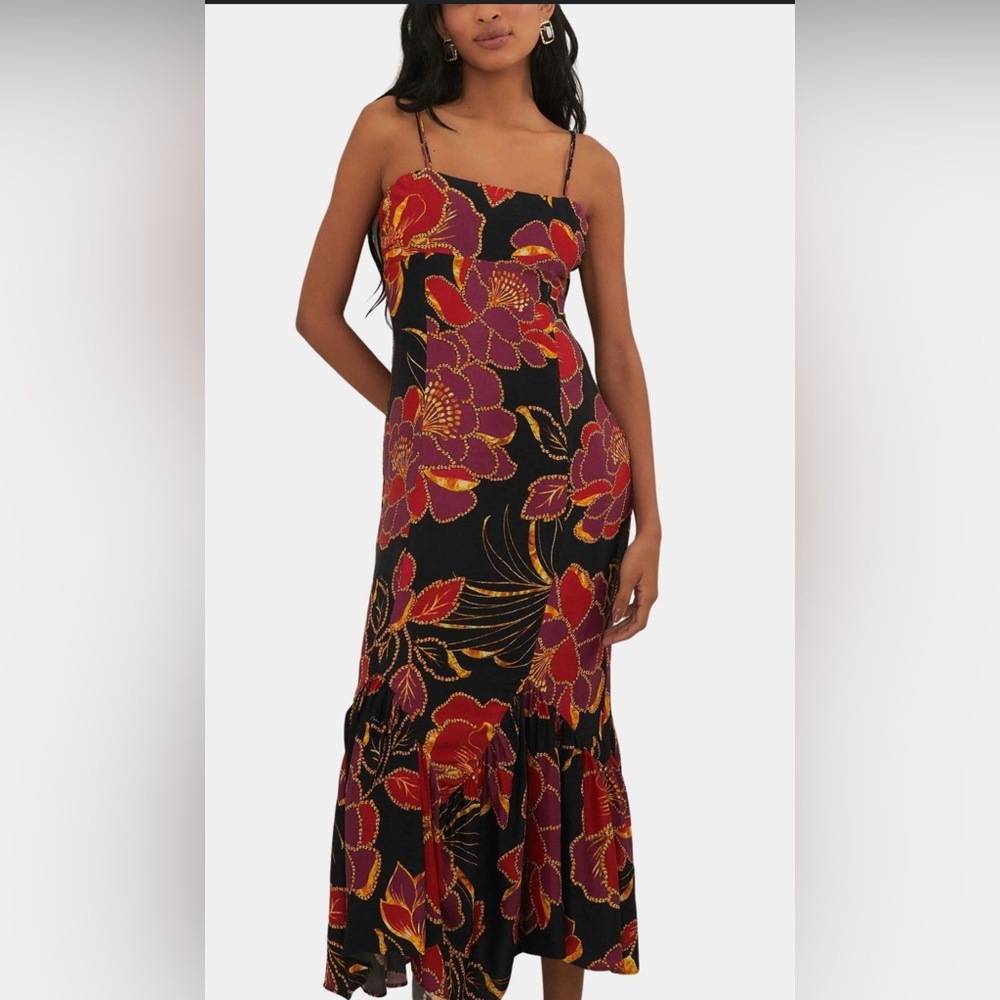 FARM Rio Black and Red Floral Maxi Dress